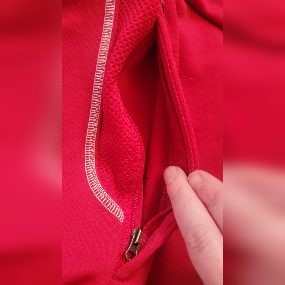 Solid Red Zip Up Jacket With Some White Striping … - image 5